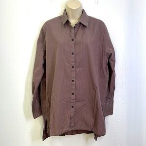 Free People - Lakehouse Pink & Gray Stripe Hi - Low Oversized ButtonDown Size XS